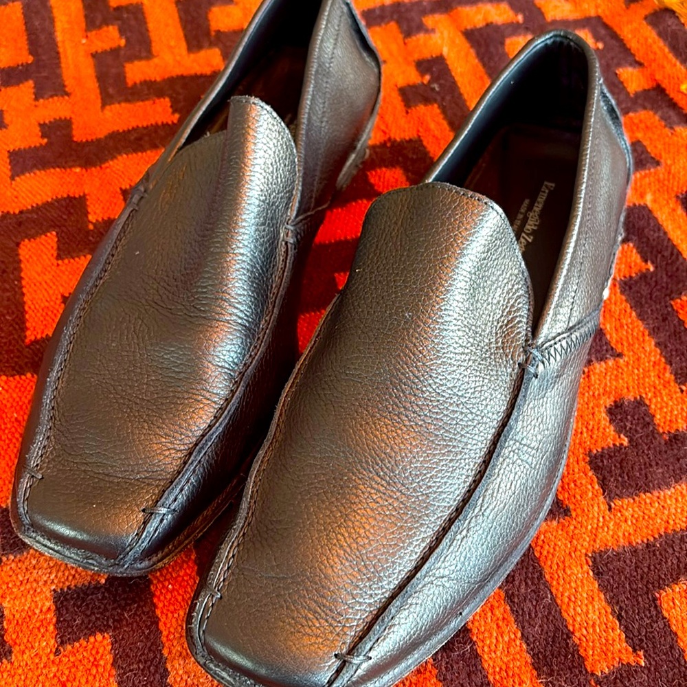 Zegna Italian Men's Black Leather Loafers